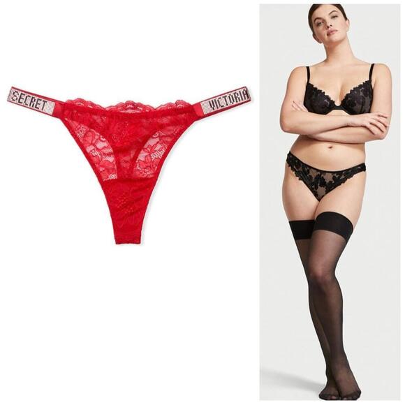Victoria's Secret Shine Strap Lace Thong Panty and crystal thigh highs - Picture 1 of 6